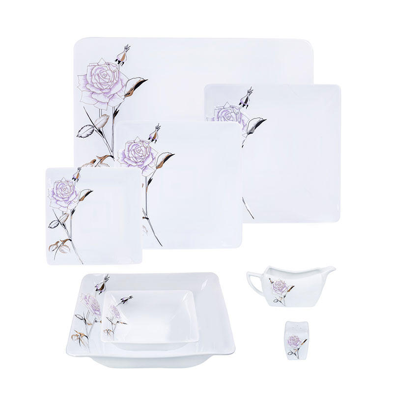 سرویس غذاخوری 81 پارچه چینی تقدیس طرح میس‌رز بنفش